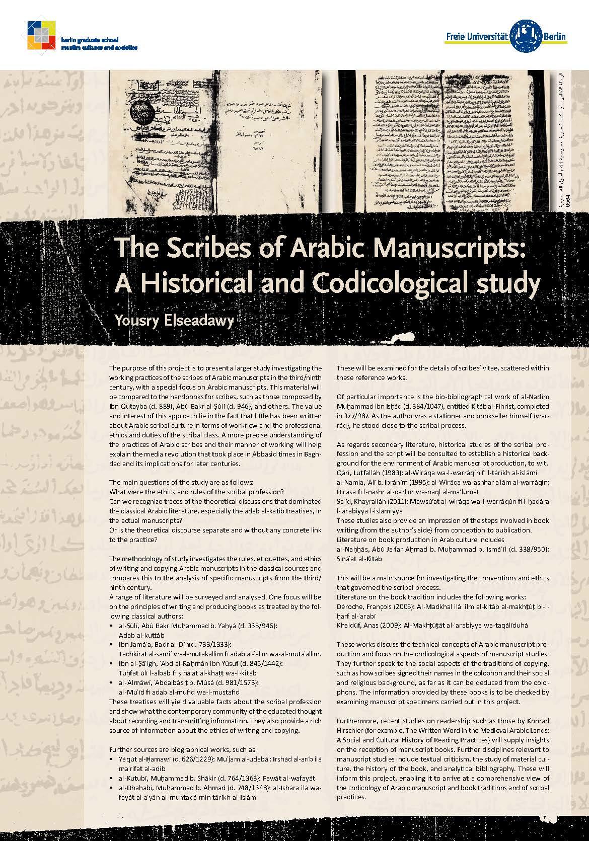 Yousry Elseadawy: "The scribes of Arabic manuscripts. A historical and codicological study"