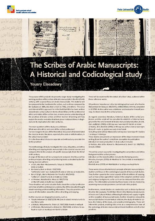 Yousry Elseadawy: "The scribes of Arabic manuscripts. A historical and codicological study"